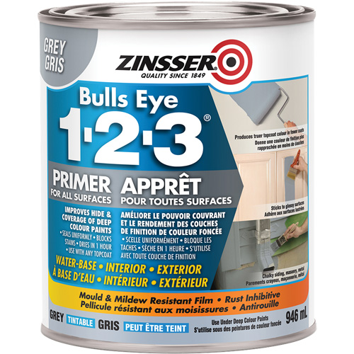 Bulls Eye 1-2-3&reg; Water-Base Primer, 946 ml, Can, Grey Fastek