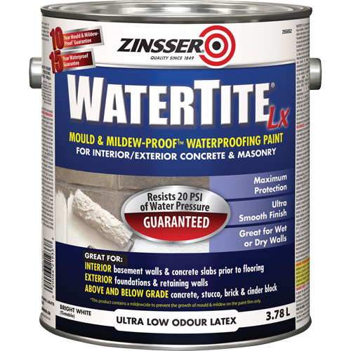 Watertite&reg; LX Mold & Mildew-Proof Waterproofing Paint, 3.78 L, Gallon, White Fastek