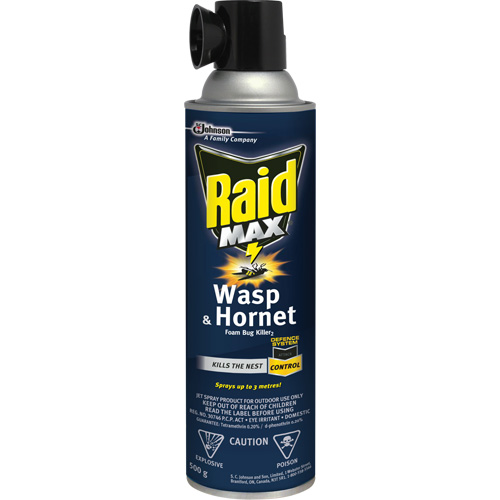Mousse insecticide contre les gu&ecirc;pes et les frelons Raid Max, 500 g, Canette a&eacute;rosol, &agrave; base de solvant Fastek