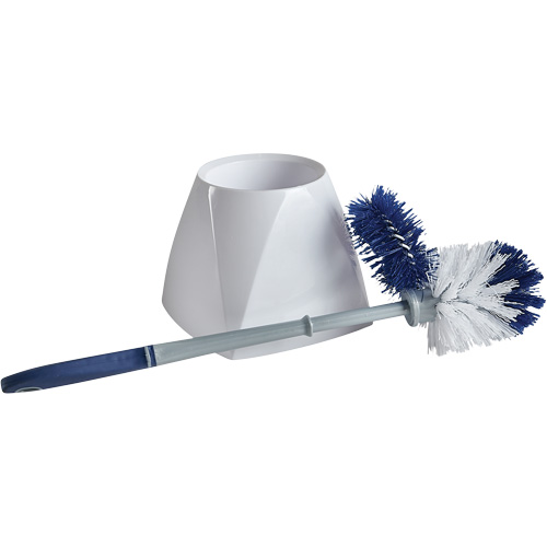 Toilet Brush with Lip & Holder, 15" L, Synthetic Bristles, White Fastek