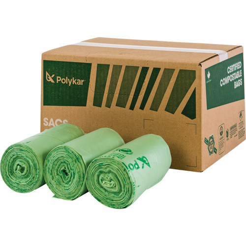 Certified Compostable Bags, Regular, 17" L x 17" W, Green, 10 L (3 Gal.) Capacity Fastek