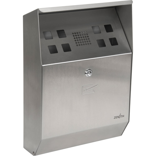 Smoking Receptacle, Wall-Mount, Stainless Steel, 1.6 Litres Capacity, 13-4/5" Height Fastek