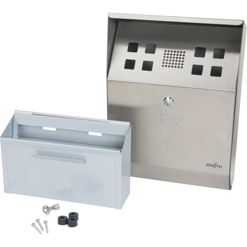 Smoking Receptacle, Wall-Mount, Stainless Steel, 1.6 Litres Capacity, 13-4/5" Height Fastek