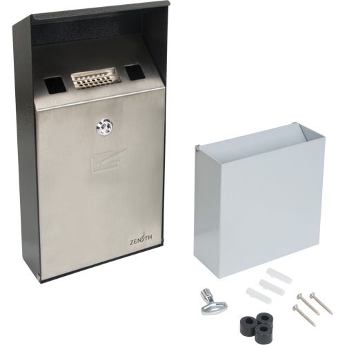 Smoking Receptacle, Wall-Mount, Stainless Steel, 1 Litre Capacity, 11-4/5" Height Fastek