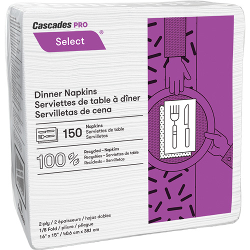 Pro Select&reg; 1/8 Fold Dinner Napkin, 2 Ply, 15" x 16" Fastek