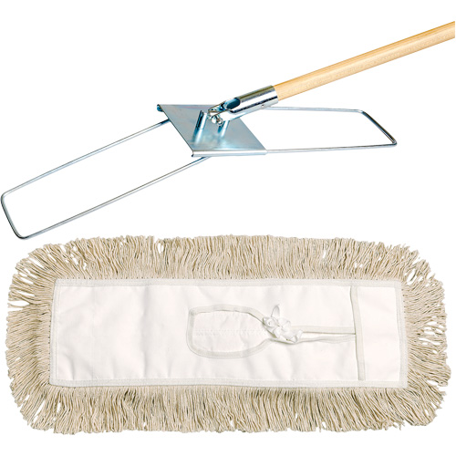 Break-Ezy Dust Mop System, Tie-On Style, Cotton, 48" L x 3-1/2" W Fastek