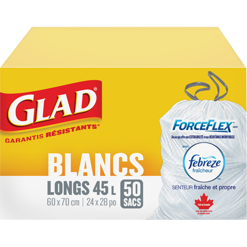 Tall 45L Febreze Garbage Bags, Regular, 24" W x 28" L, White Fastek