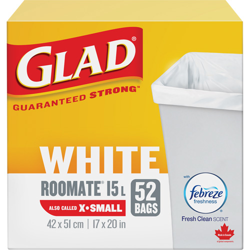 X-Small 15L Roommate Febreze Garbage Bags, Regular, 17" W x 20" L, White Fastek