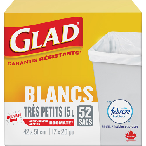 X-Small 15L Roommate Febreze Garbage Bags, Regular, 17" W x 20" L, White Fastek