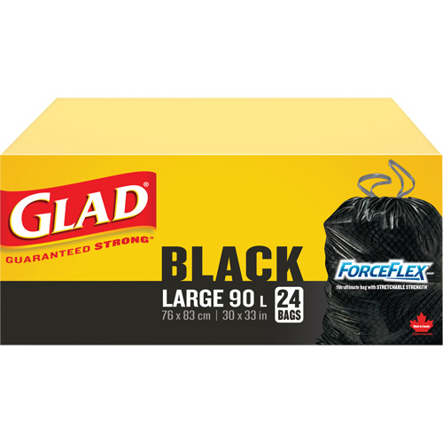 90L Garbage Bags, Regular, 30" W x 33" L, Black Fastek