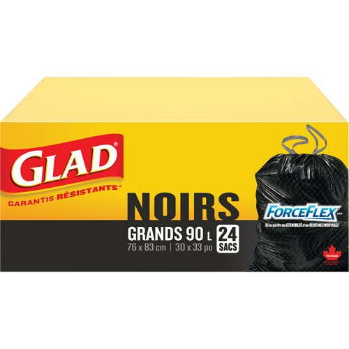 90L Garbage Bags, Regular, 30" W x 33" L, Black Fastek
