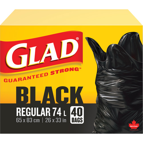 74L Garbage Bags, Regular, 26" W x 33" L, Black Fastek