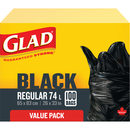 74L Garbage Bags, Regular, 26" W x 33" L, Black Fastek