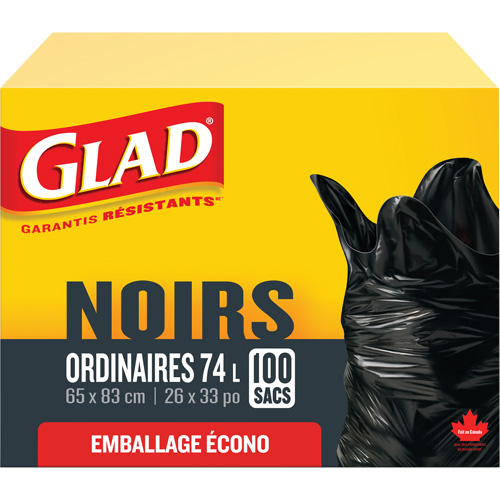 74L Garbage Bags, Regular, 26" W x 33" L, Black Fastek