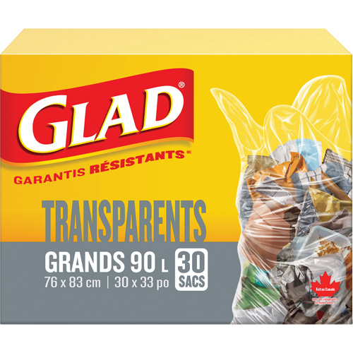 90L Garbage Bags, Regular, 30" W x 33" L, Clear Fastek