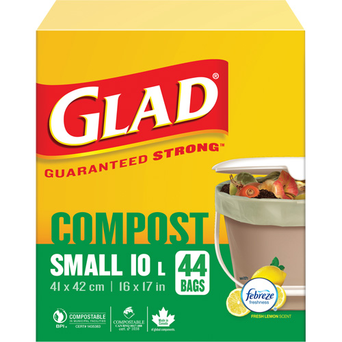 Small Compostable Bags, Regular, 17" L x 16" W, Brown, 10 L (3 Gal.) Capacity Fastek