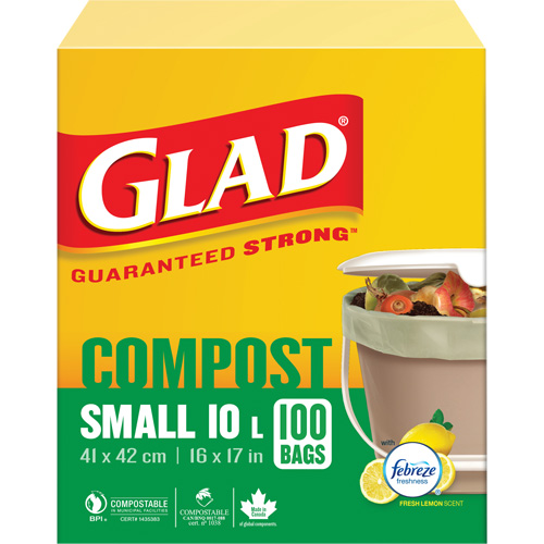 Small Compostable Bags, Regular, 17" L x 16" W, Brown, 10 L (3 Gal.) Capacity Fastek