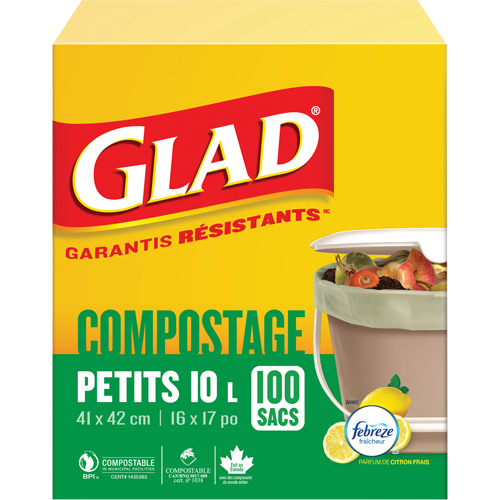 Small Compostable Bags, Regular, 17" L x 16" W, Brown, 10 L (3 Gal.) Capacity Fastek