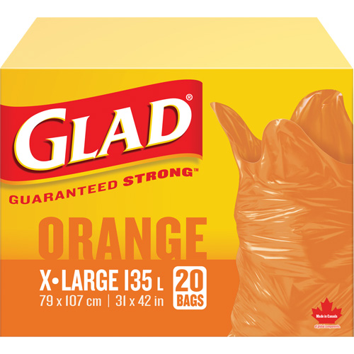 135L Garbage Bags, Regular, 31" W x 42" L, Orange Fastek