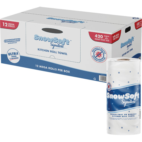 Snow Soft Signature Kitchen Towel Roll, 2 Ply, 420 Sheets/Roll, 4.5" W, 11" L Fastek