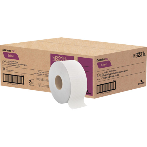 Pro Select&reg; Toilet Paper, Jumbo Roll, 2 Ply, 750' Length, White Fastek