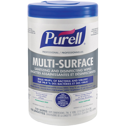 Professional Multi-Surface Sanitizing & Disinfecting Wipes, 7" x 10", 110 Count Fastek