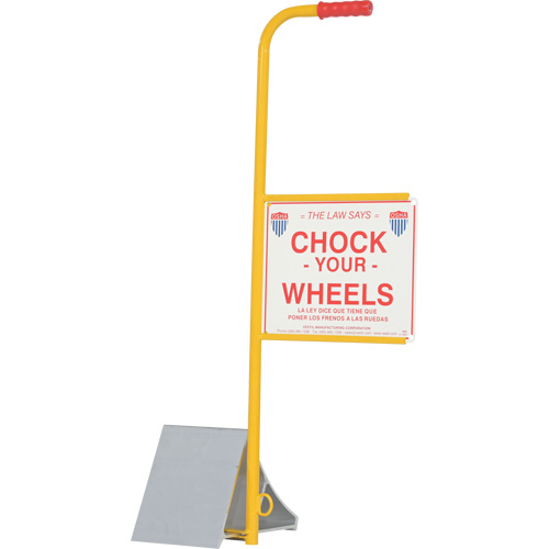 Wheel Chock with Handle & Sign, 7" W x 11-7/8" D x 7-11/16" H Fastek