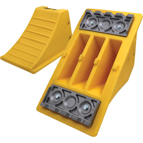 40 Ton Large Equipment Wheel Chock with Aluminum Cleats, Urethane, Yellow Fastek
