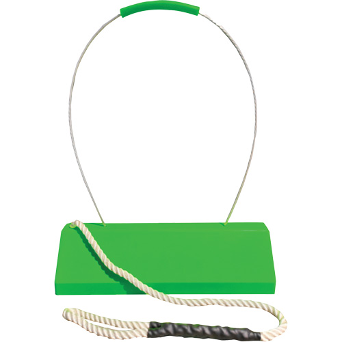 Cale de roue pour avion Checkers Safety SafeRay avec poign&eacute;e ergonomique &agrave; cordage en boucle, Ur&eacute;thane, Vert fluorescent, 24" la x 8" p x 6" h Fastek