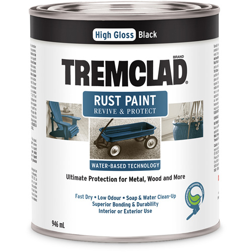 Tremclad&reg; Water-Based Rust Paint, 946 ml, Can, Black Fastek