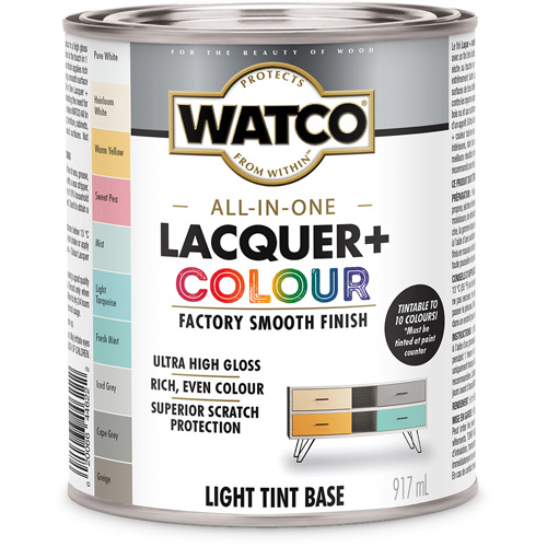Composant de base clair pour finition laqu&eacute;e + couleur tout-en-un Watco, 946 ml, Base &agrave; ton clair, Tr&egrave;s brillant Fastek