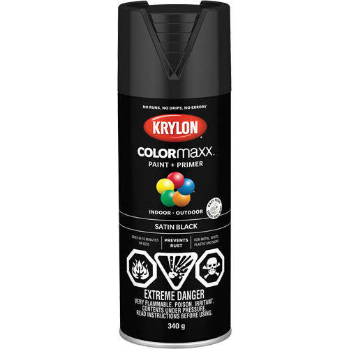 Appr&ecirc;t + peinture COLORmaxx, Noir, Semi-mat, 12 oz, Canette a&eacute;rosol Fastek