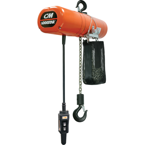 Lodestar Electric Chain Hoists, 10' Lift, 2000 lbs. (1 tons) Capacity, 16 FPM Fastek