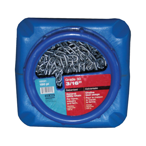 Hot-Dipped Galvanized Chains, Carbon Steel, 3/16" x 150' (45.7 m) L, Grade 30, 630 lbs. (0.315 tons) Load Capacity Fastek