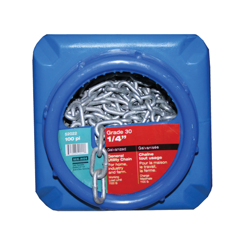 Hot-Dipped Galvanized Chains, Carbon Steel, 1/4" x 100' (30.4 m) L, Grade 30, 1100 lbs. (0.55 tons) Load Capacity Fastek