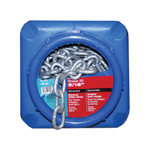 Hot-Dipped Galvanized Chains, Carbon Steel, 5/16" x 75' (22.9 m) L, Grade 30, 1900 lbs. (0.95 tons) Load Capacity Fastek