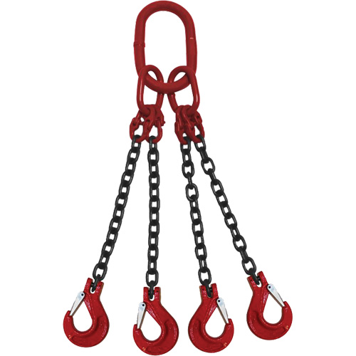 Chain Sling, Grade 80 Chain, Quadruple Legs, Oblong & Slip Hooks, 3/4" x 10' Fastek