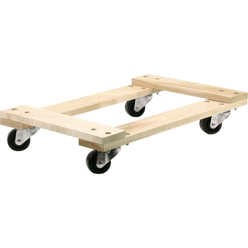 Wood Dollies - Medium-Duty, Polyolefin Wheels, 900 lbs. Capacity, 18" W x 24" D x 7" H Fastek