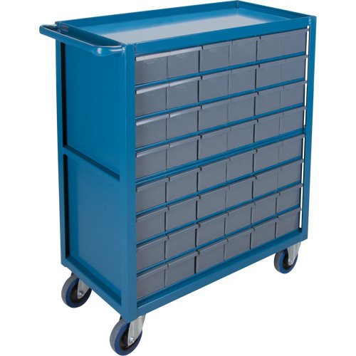 Drawer Shelf Cart, 1200 lbs. Capacity, Steel, 18" x W, 35" x H, 36" D, Rubber Wheels, All-Welded, 48 Drawers Fastek