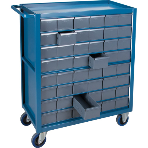 Drawer Shelf Cart, 1200 lbs. Capacity, Steel, 18" x W, 35" x H, 36" D, Rubber Wheels, All-Welded, 48 Drawers Fastek