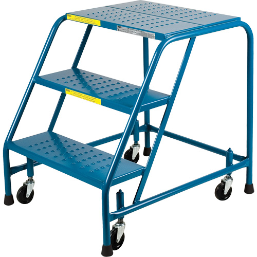CSA-Certified Rolling Step Ladder, 3 Steps, 22" Step Width, 28" Platform Height, Steel Fastek
