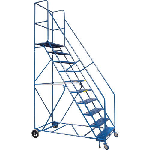 CSA-Certified Rolling Step Ladder with Locking Step, 10 Steps, 30" Step Width, 89" Platform Height, Steel Fastek