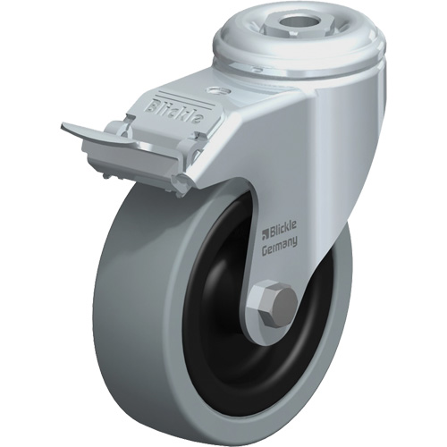 Light-Duty Caster, Swivel with Brake, 4" (101.6 mm), Solid Rubber, 242 lbs. (110 kg.) Fastek