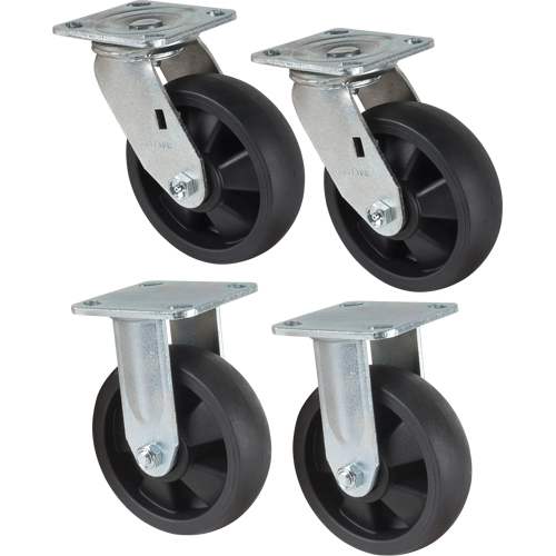 Caster Set, Rigid/Swivel, 6" (152.4 mm), Nylon, 2400 lbs. (1089 kg.) Fastek