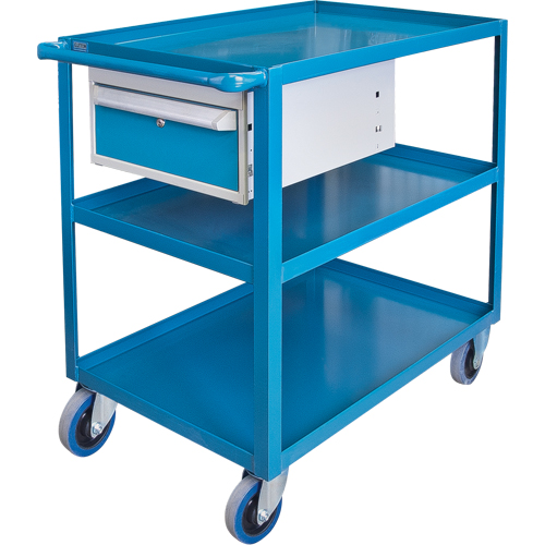 Heavy Duty Shelf Cart with Drawer, 1200 lbs. Capacity, Steel, 24" x W, 36" x H, 48" D, Rubber Wheels, Knocked Down, 1 Drawers Fastek