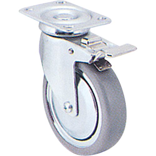 Zinc Plated Caster, Swivel with Brake, 3" (76 mm), Rubber, 150 lbs. (68 kg.) Fastek