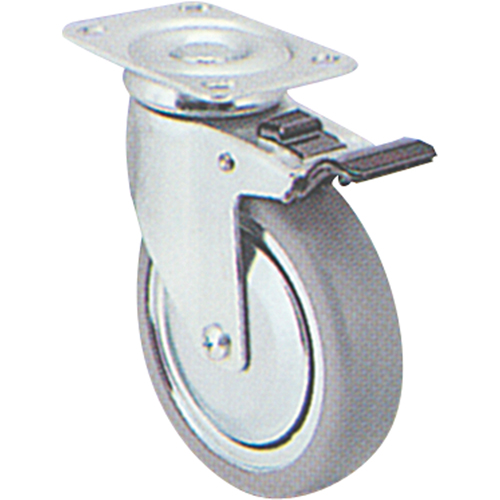 Zinc Plated Caster, Swivel with Brake, 5" (127 mm), Rubber, 240 lbs. (108 kg.) Fastek