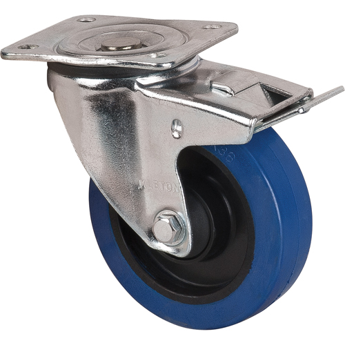 Blue Caster, Swivel with Brake, 5" (127 mm), Rubber, 400 lbs. (181 kg.) Fastek