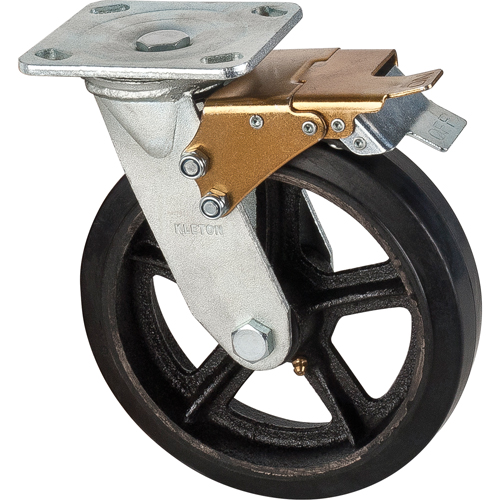 Mold-on Caster, Swivel with Brake, 8" (203.2 mm), Rubber, 660 lbs. (299 kg.) Fastek