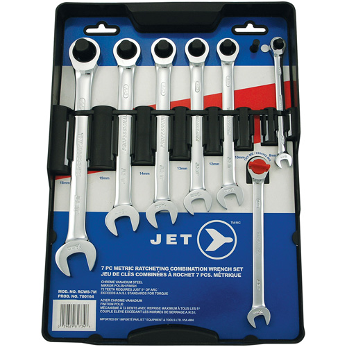 Jeu de cl&eacute;s longues RCWS-7M, Combinaison &agrave; cliquet, 7 morceaux, M&eacute;trique Fastek